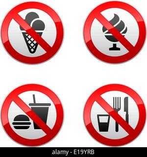 Warning sign of attention fast food. Dangers red sign hamburger. Hot ...