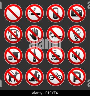 Set Prohibited signs on a gray background Stock Vector