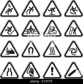 Set Simple of Triangular-Warning Hazard Signs black Stock Vector