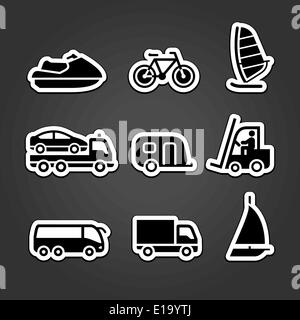 Transportation stickers set icons Stock Vector