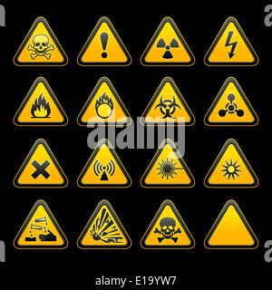 Set triangular warning signs Hazard symbols. vector Stock Vector