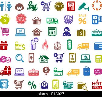 Shopping colored icons, vector illustrations Stock Vector