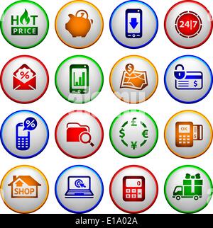Shopping Icons. Colored round buttons, vector illustration Stock Vector