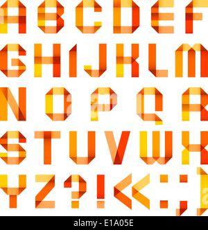 Spectral letters folded of paper ribbon-orange - Roman alphabet (A, B, C, D, E, F, G, H, I, J, K, L, M, N, O, P, Q, R, S, T, U,  Stock Vector