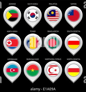 Map marker with flag-set fourteenth Stock Vector