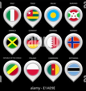Map marker with flag-set seventh Stock Vector