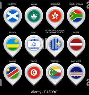 Map marker with flag-set tenth Stock Vector