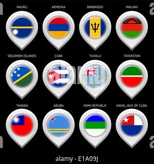 Map marker with flag-set thirteenth Stock Vector