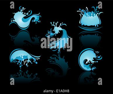 Splashing Waves and Waterwith reflection on black background vector Stock Vector