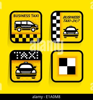 Taxi - set labels square on the yellow background, vector illustration 10eps Stock Vector