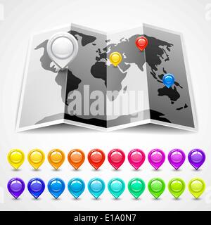 Map with pin pointers location, vector illustration Stock Vector