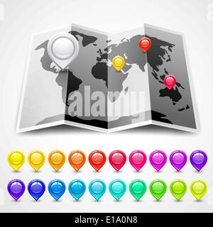 Map with pin pointers location. Vector illustration eps10 Stock Vector