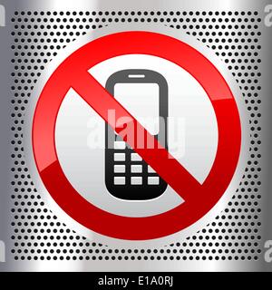 Symbol mobile phone on a metallic perforated stainless steel sheet Stock Vector