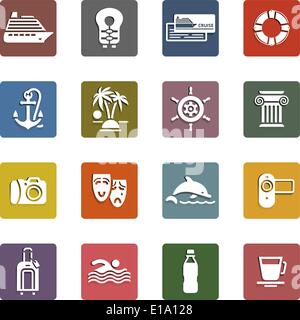 Travel, Vacation & Recreation, icons set - Retro color version, vector illustration Stock Vector