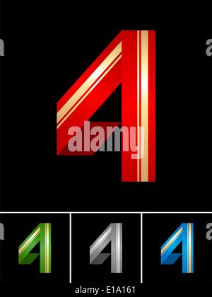 Origami font from coloured set paper ribbon-numeral 4, four Stock Vector