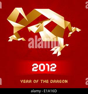 Origami Dragon, 2012 Year - Gold&Red, vector Stock Vector