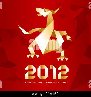Origami Dragon, 2012 Year - Red&Gold, vector Stock Vector