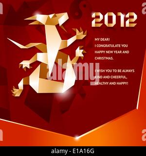 Origami Dragon, 2012 Year, brown background. 10EPS Stock Vector