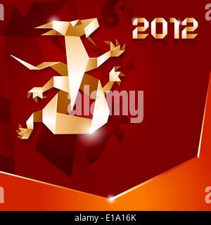 Origami Dragon, 2012 Year, brown background, vector. 10EPS Stock Vector