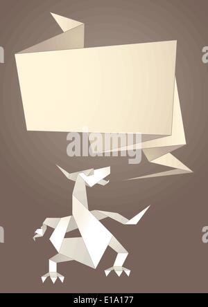 Paper origami speech bubble, dragon, vector design Stock Vector