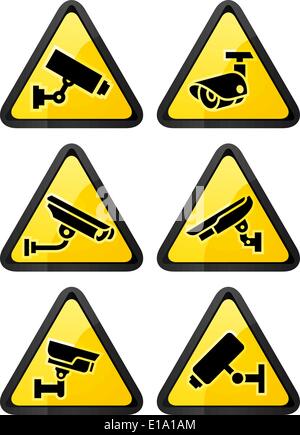 video surveillance symbol, triangular shape, set button Stock Vector