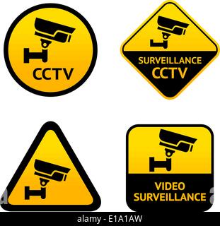 Cctv Camera Label Design CCTV labels. Set symbols video surveillance, vector illustration Stock ...