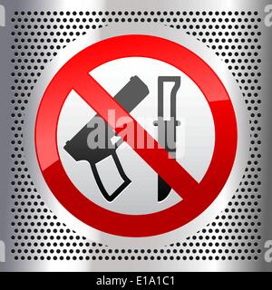 Symbol weapon on a metallic perforated stainless steel sheet Stock Vector