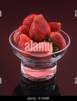 Fresh Strawberries in Glass Dish Stock Photo