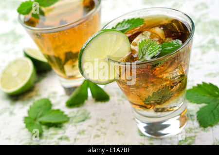 A delicious, refreshing mojito with lime and mint. Stock Photo