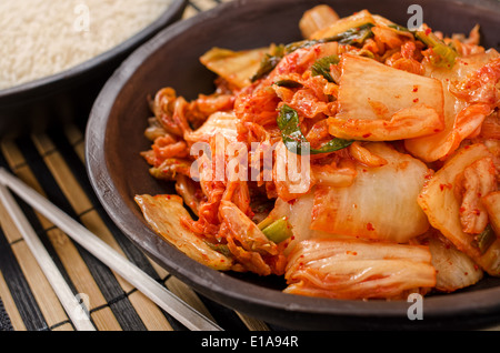 A bowl of traditional Korean kimchi. Stock Photo