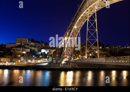 Dom Luis I Bridge, Porto. Night view of Dom Luis I Bridge, Porto, Portugal. Stock Photo