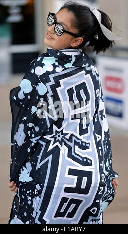 May 19, 2014 - San Antonio, TEXAS, USA - Spurs fan Sally Alfaro shows her spirit before Game 1 of the Western Conference Finals between the San Antonio Spurs and Oklahoma City Thunder Monday May 19, 2014 at the AT&T Center. (Credit Image: © San Antonio Express-News/ZUMAPRESS.com) Stock Photo