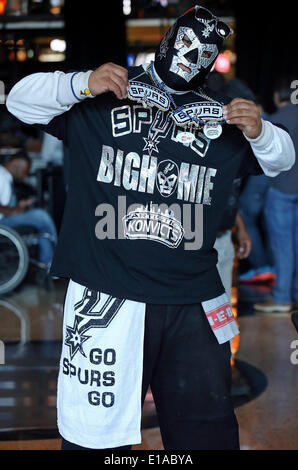 May 19, 2014 - San Antonio, TEXAS, USA - Spurs fan Arturo ''The Big Homie'' Alderete shows his spirit before Game 1 of the Western Conference Finals between the San Antonio Spurs and Oklahoma City Thunder Monday May 19, 2014 at the AT&T Center. (Credit Image: © San Antonio Express-News/ZUMAPRESS.com) Stock Photo