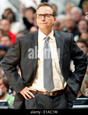 May 21, 2014 - San Antonio, TEXAS, USA - Oklahoma City Thunder coach Scott Brooks watches first half action of Game 2 in the Western Conference Finals against the San Antonio Spurs Wednesday May 21, 2014 at the AT&T Center. (Credit Image: © San Antonio Express-News/ZUMAPRESS.com) Stock Photo