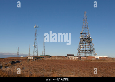 Radio TV and satellite antennas on the top of Winter Hill Lancashire Stock Photo