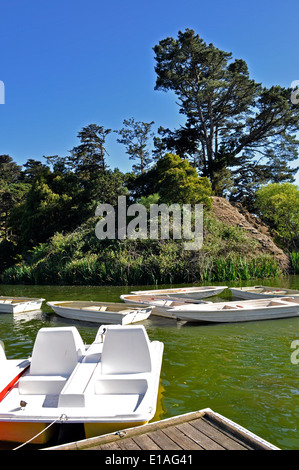 Stow Lake, rowboats paddle boats, Golden Gate Park San Francisco Stock Photo