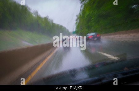 Cars On Rainy Wet Highway In Rain, Philadelphia, Pennsylvania, USA Stock Photo