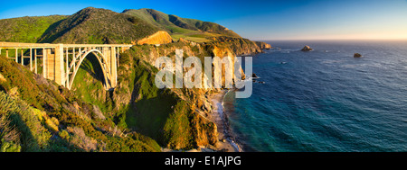 Panoramic View of the Big Sur Coast at the Bixby Creek Bridge, Monterey County, California, USA. Stock Photo