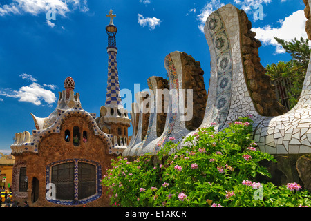 Entrance Pavilion View at Park Guell Designed bu Antoni Gaudi, Barcelona, Catalonia, Spain Stock Photo