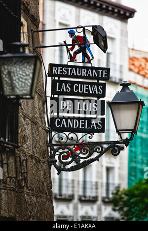 Close Up View of a Taps Restaurant Sign, Las Cuevas de Luis Candelas, Madrid, Spain Stock Photo