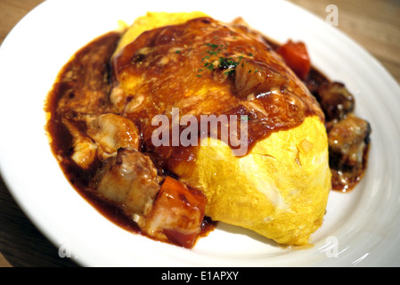 Japanese Curry Omelette Rice with stew beef Stock Photo