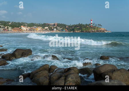 Kovalam Beach, Lighthouse Beach, the lightouse at the back, Kovalam, Kerala, India Stock Photo