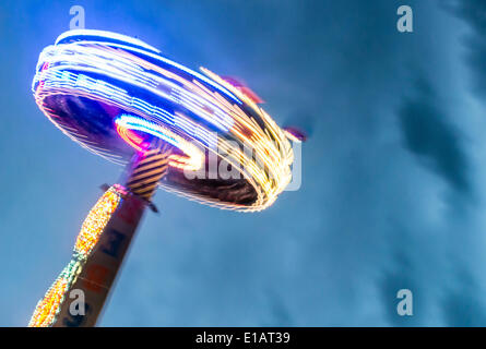 Ride at night, light trails, Munich Spring Festival, Theresienwiese, Munich, Bavaria, Germany Stock Photo