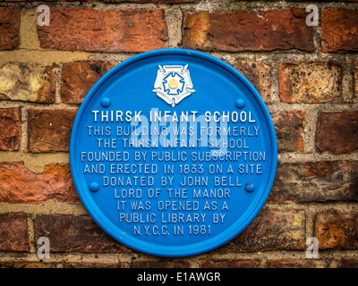 Thirsk Library building - formerly Thirsk Infant School, Blue Plaque. Stock Photo