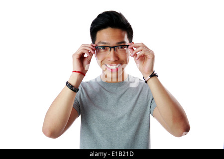 Portrait of a happy asian man over white background Stock Photo