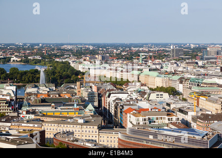 View over Hamburg, Germany to the Inner and Outer Alster. Stock Photo