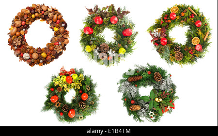 Set of beautiful Christmas wreaths isolated on white Stock Photo - Alamy