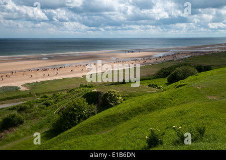 German bunkers on bluff overlooking Omaha beach at Colleville-sur-Mer, Normandy, France Stock Photo