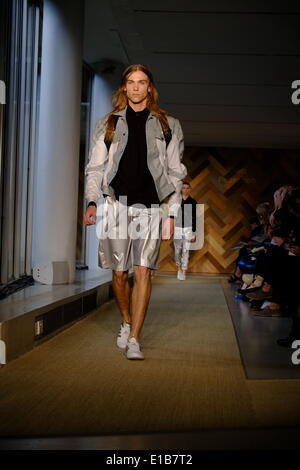 London, UK. 29th May 2014. The Royal College of Art  graduate fashion show  showcasing the work of 34 MA students, and celebrating 16 years of RCA Fashion under programme head Wendy Dagworthy who is retiring in July. Ellen Pedersen Credit:  Rachel Megawhat/Alamy Live News Stock Photo
