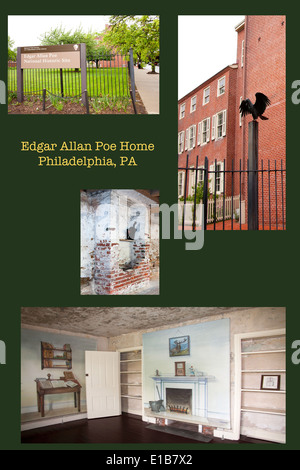 Collage of images from the Edgar Allan Poe home in Philadelphia, PA Stock Photo